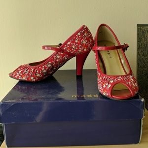 Never worn Madden Girl red, floral heels.